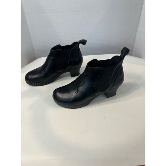 Swedish Hasbeens Toffel Women’s Black Leather Clog Ankle Boots Size 38 US 7.5 - Picture 1 of 12